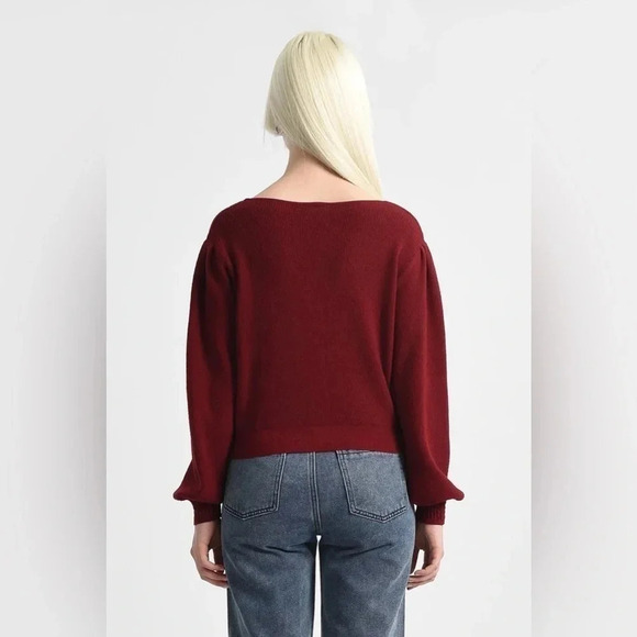 Lili Sidonio - Molly Bracken Oxblood Balloon Sleeve Cropped Cardigan - Picture 8 of 8